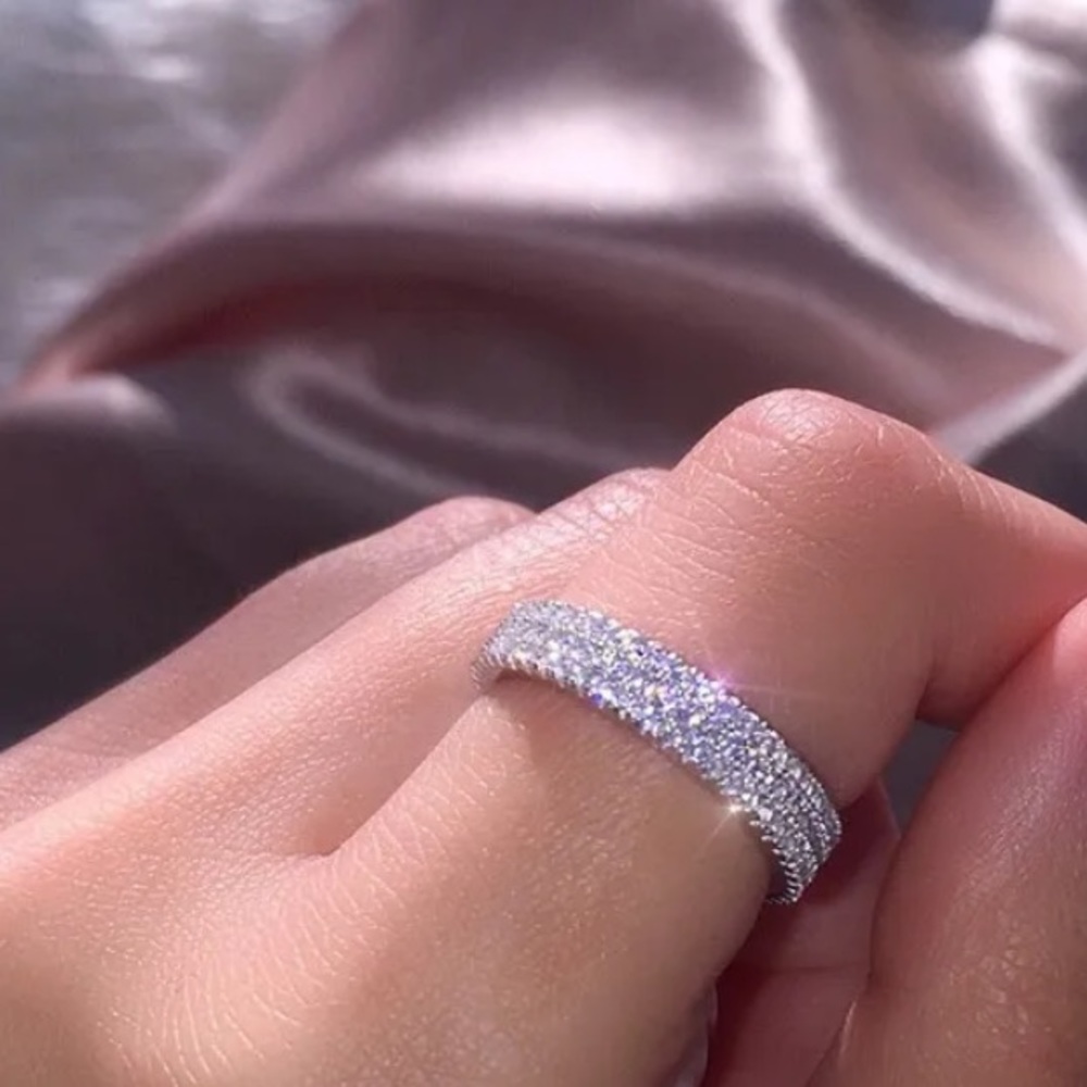 Silver White Gold Plated Diamond Zirconia Engagement Wedding Ring